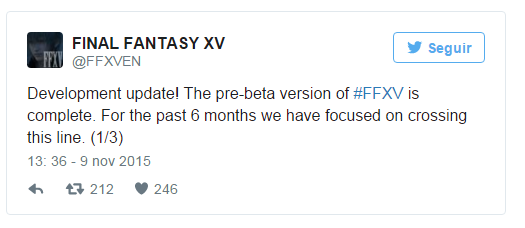 Versão pré-Beta de Final Fantasy XV está completa