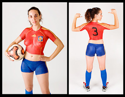 Spain Supporter Girl Ready With Body Painting Design