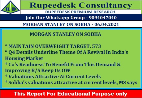 MORGAN STANLEY ON SOBHA - Rupeedesk Reports