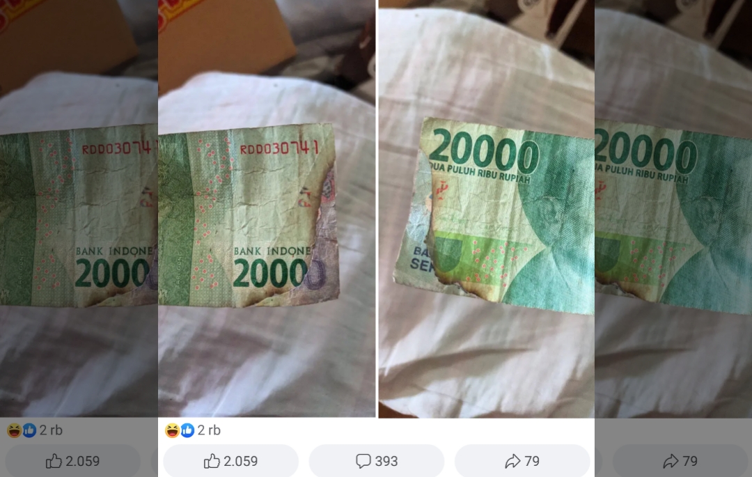 Foto Uang Kertas Rp 20.000 Yang Robek Di Bagian Pinggir Dan Disambung Dengan Sobekan Uang Rp 1.000 Viral Di Media Sosial