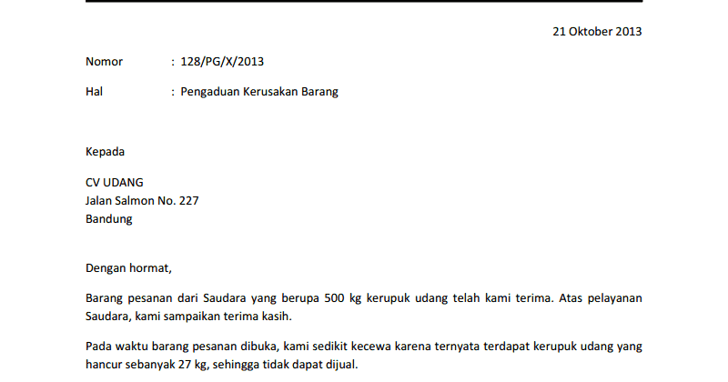 Contoh Surat Aduan 2019 | Kumpulan Contoh Surat dan Proposal