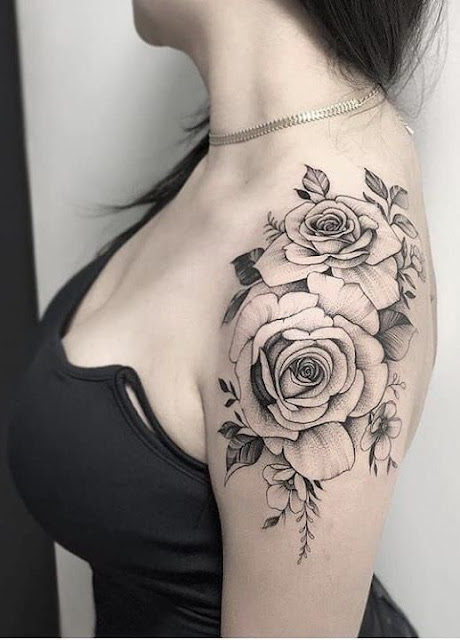 Black-Ink-Roses-Shoulder-Tattoo