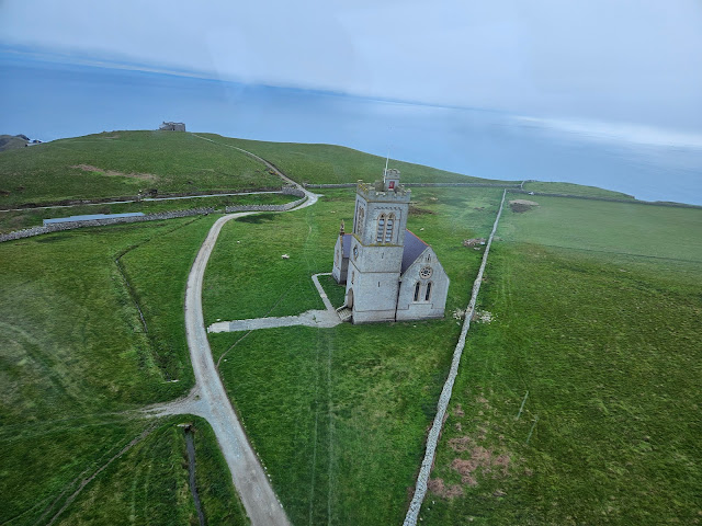 Aerial photo showing St Helens Church, Lundy