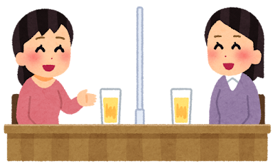 飲み会のイラスト（アクリル板・女性）