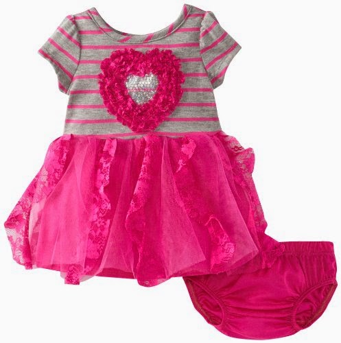 Nannette Baby-Girls Newborn 2 Piece Stripe Heart Ruffle Dress Set