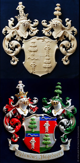 Custom-made Family Coat of Arms | Family Crest Carved in Wood | Individually carved and painted Coats of Arms and Crests