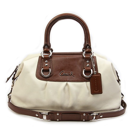 Coach Ashley Leather Satchel Shoulder Bag in White  Brown