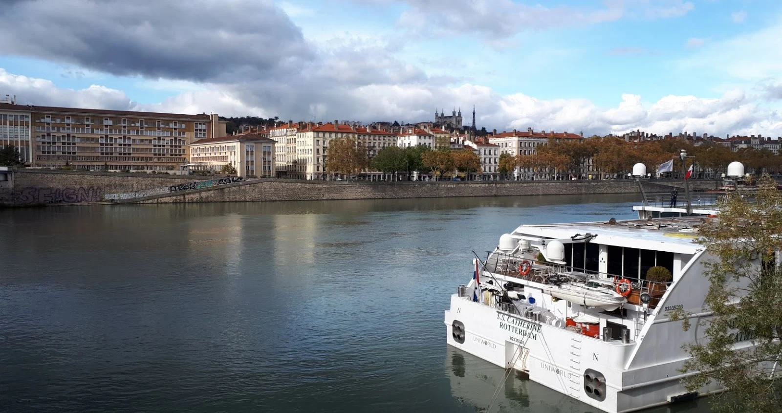 Ville de Lyon, le Rhône et la Basilique de Fourvière au loin