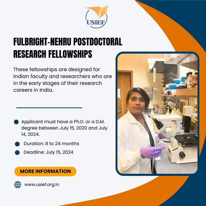 2025-2026 Fulbright-Nehru Postdoctoral Research Fellowships for Indian faculty and researchers 