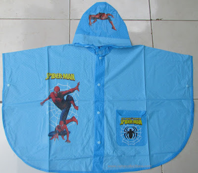 jas hujan anak karakter spiderman dengan model ponco yang sangat cocok untuk anak anda
