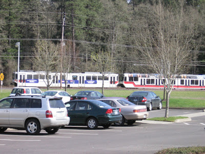 TriMet MAX Type 1 & Type 2 Light Rail Vehicles near the Beaverton Creek Station in Beaverton, Oregon, on March 28, 2006
