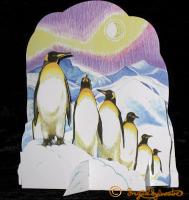 3D Pop up Christmas Cards by UK Artist Ingrid Sylvestre Printed on quality card and die cut to fully pop up - Penguins