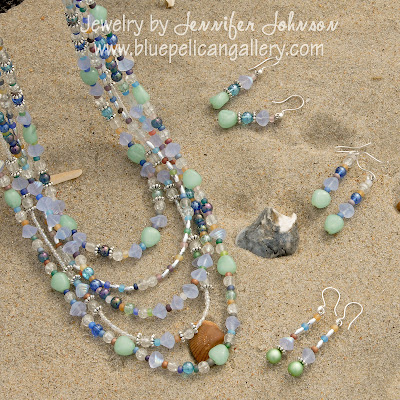 Five Strand Springtime Glass Bead Set featuring several of the 2013 Spring Summer Pantone Colors Handmade by Jennifer Johnson, Blue Pelican Gallery, Cape Hatteras, NC