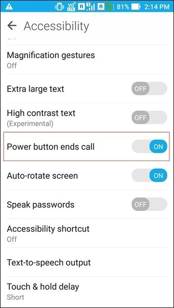 Power Button to End Call