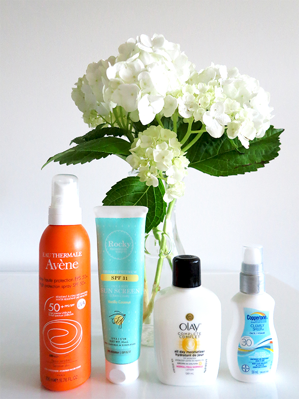 A round-up of beauty-blogger approved sunscreens from Avene, Coppertone, Olay and Rocky Mountain Soap Co