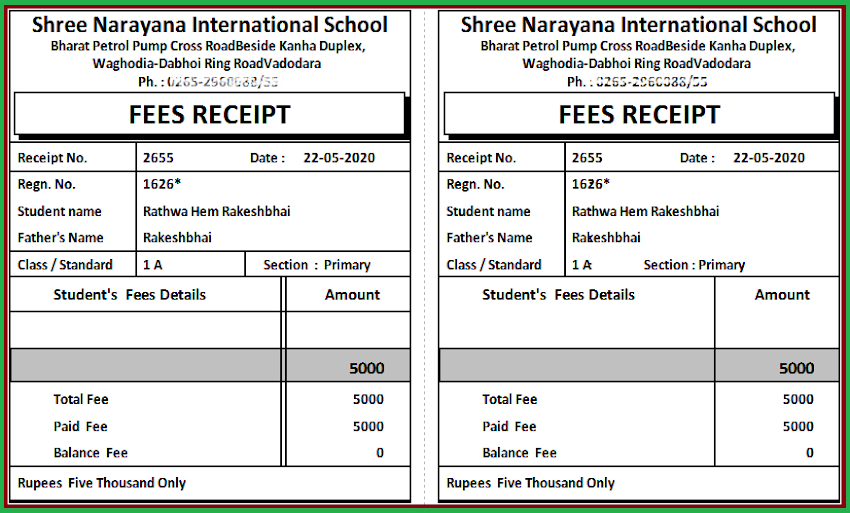 Fees Receipt pdf for Online Payment in School Management Software