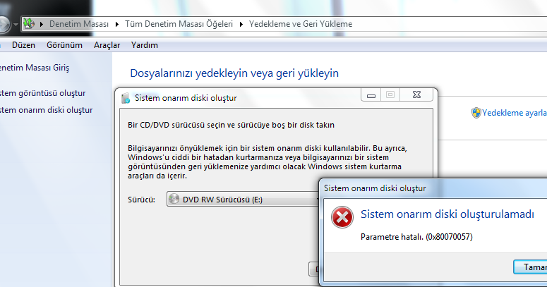 Windows 7'de dosyaları yedeklediğinizde "0x80070057" hata Windows 7'de dosyaları yedeklediğinizde "0x80070057" hata