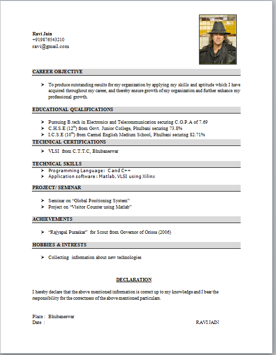 Electronics Student Resume Format