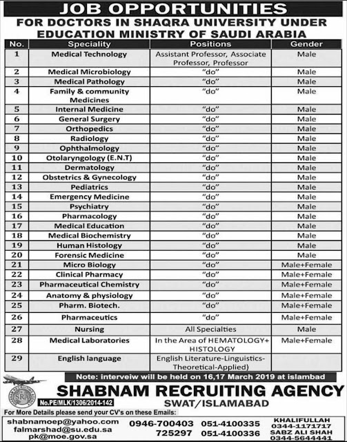 Education Ministry of Saudi Arabia Jobs 2019 | Jobs in Saudi Arabia For Pakistani - Shaqra University Riyadh