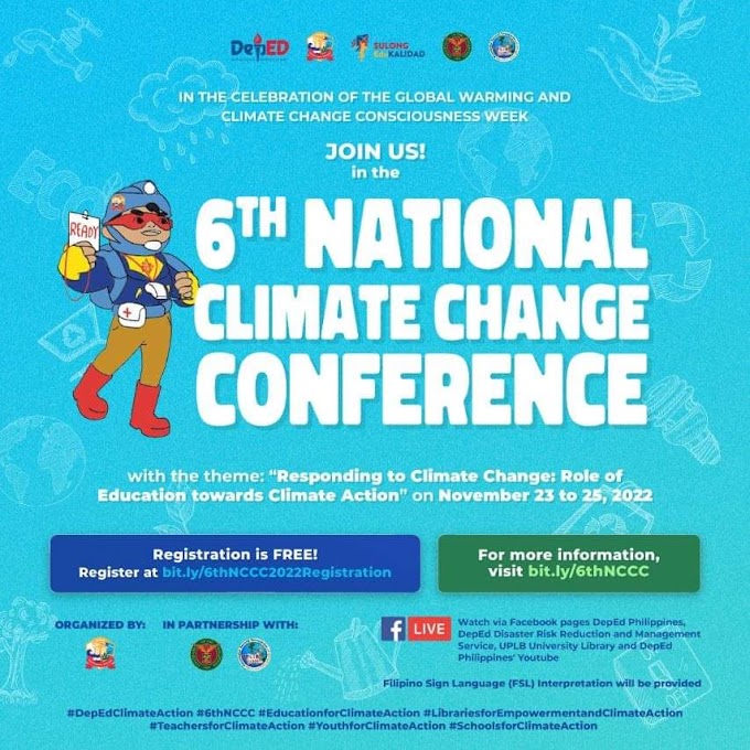 DepEd and UP Los Banos will conduct 3-Day National Webinar on 6th National Climate Change Conference | Nov 23-25 with e-Certificate | Register now! 