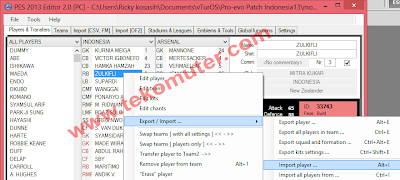 Cara Import Player di PES 2013