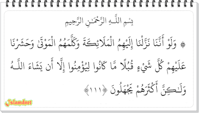  tulisan Arab dan terjemahannya dalam bahasa Indonesia lengkap dari ayat  Surah Al-An'am Juz 8 Ayat 111-165 dan Artinya