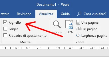 Selezione dello strumento Righello dal menu in alto