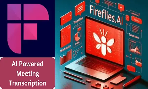 The logo of Fireflies.ai web application, showing the meeting transcription, summarization, and analytics features. The word "Fireflies AI" is written in bold 3d red color