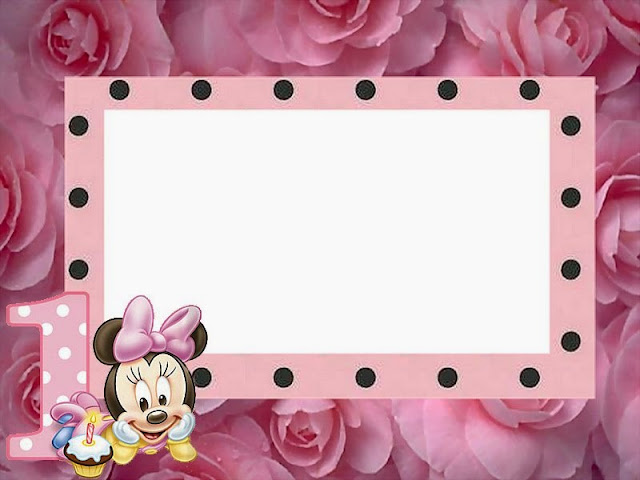 Para hacer invitaciones, tarjetas, marcos de fotos o etiquetas, para imprimir gratis de Minnie Primer Año con Lunares.