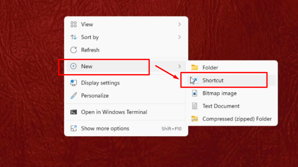 Create New Shortcut on Desktop