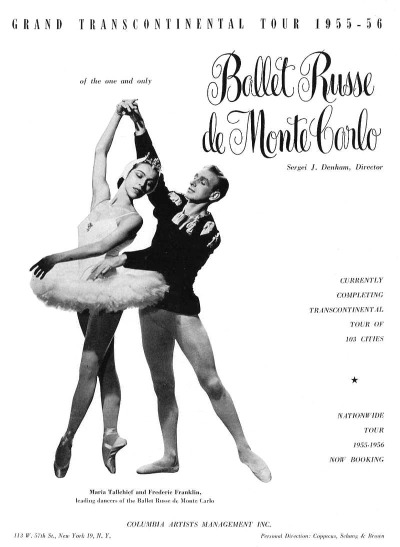 Magazine Ad with two ballet stars posed in costume for Ballet de Russe Monte Carlo 1955-1956
