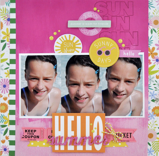 Scrapbook & Cards Today Magazine 2019 Summer Scrapbooking Kit layout by Jen Gallacher. #scrapbooking #scrapbookkitclub #scrapbooker #sctmagazine #jengallacher