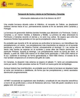 Comunicado AEMET temporal canarias,  11 de  febrero