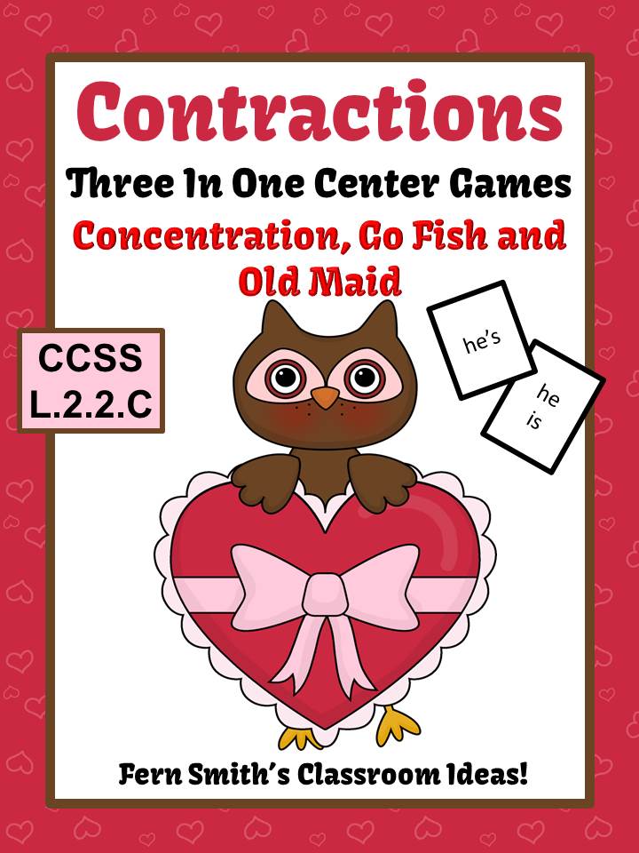 http://www.teacherspayteachers.com/Product/Valentines-Contractions-Center-Games-Task-Cards-Printables-Notebook-Pages-1051354