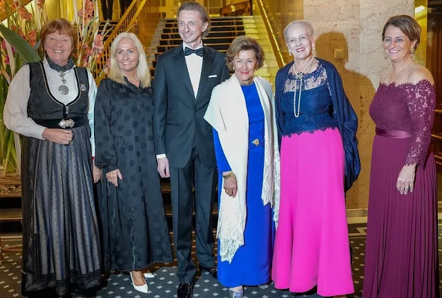 Queen Margrethe of Denmark and Queen Sonja of Norway attended a gala dinner at the Grand Hotel