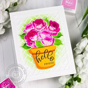 Sunny Studio Stamps: Potted Rose Frilly Frame Dies Everything's Rosy Friendship Card by Rachel Alvarado