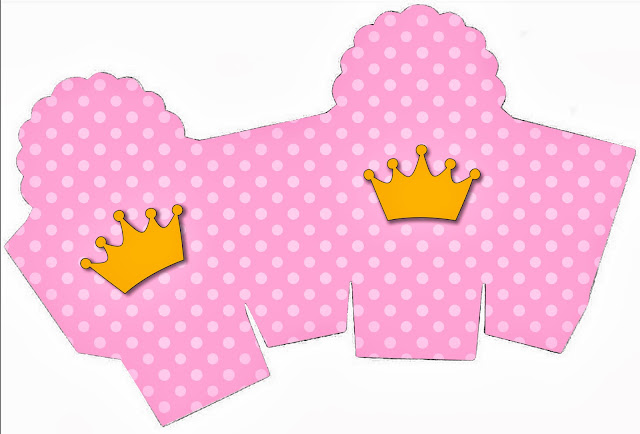 Golden Crown in Pink with Polka Dots and Stripes Free Printable Quinceanera PartyBoxes.