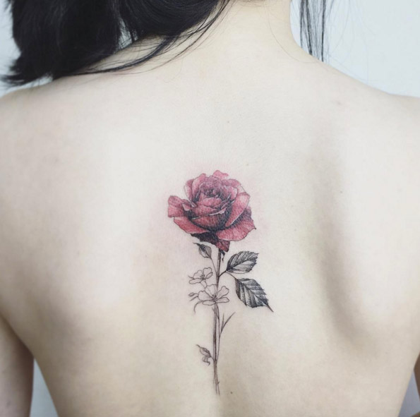 Esta delicada rose tattoo