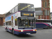 The photo shows her at Lowestoft bus station on X2 duties in January 2009 (fec ufb bus station lowestoft )