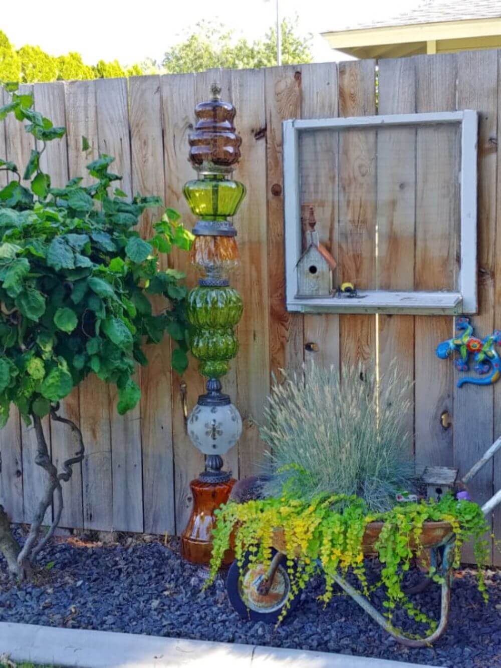 DIY Garden Totem From Repurposed Lamps