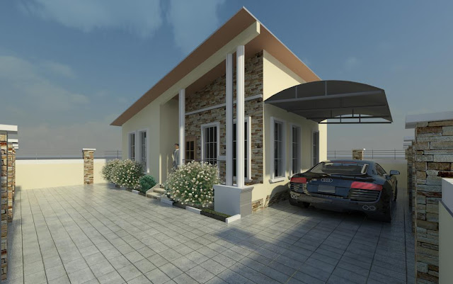 Proposed 3D Design of Low Budget 2 Bedroom Bungalow