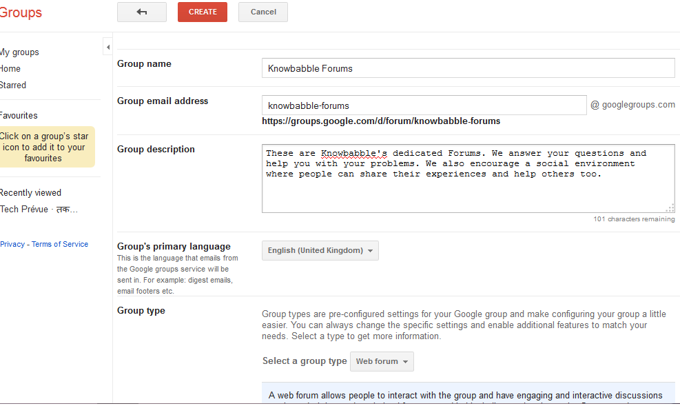 google groups settings