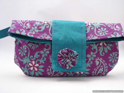 fold-over clutch - purple-teal-paisley