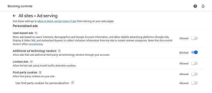 AdSense Blocking Controls Ad Serving