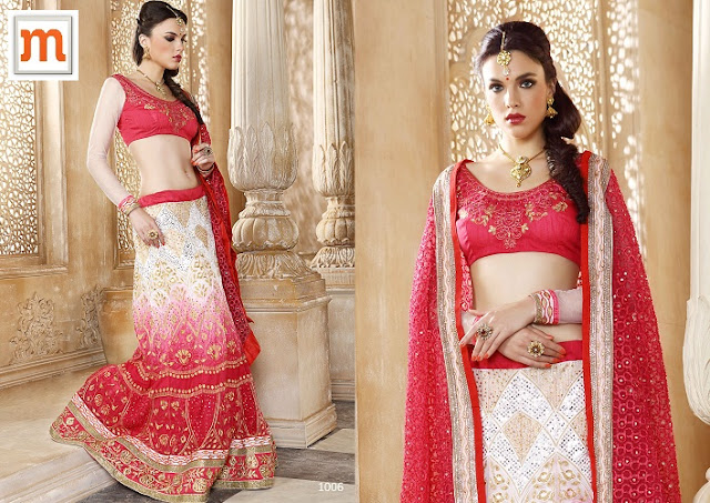 Red & White Brasso Net Embroidered Wedding Lehenga for Bride