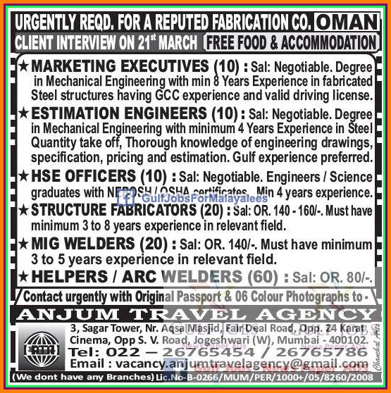 Fabrication company jobs for Oman