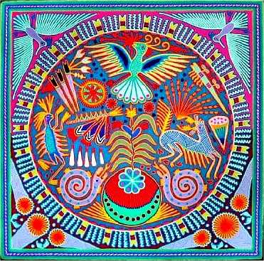 Huichol indian yarn painiting