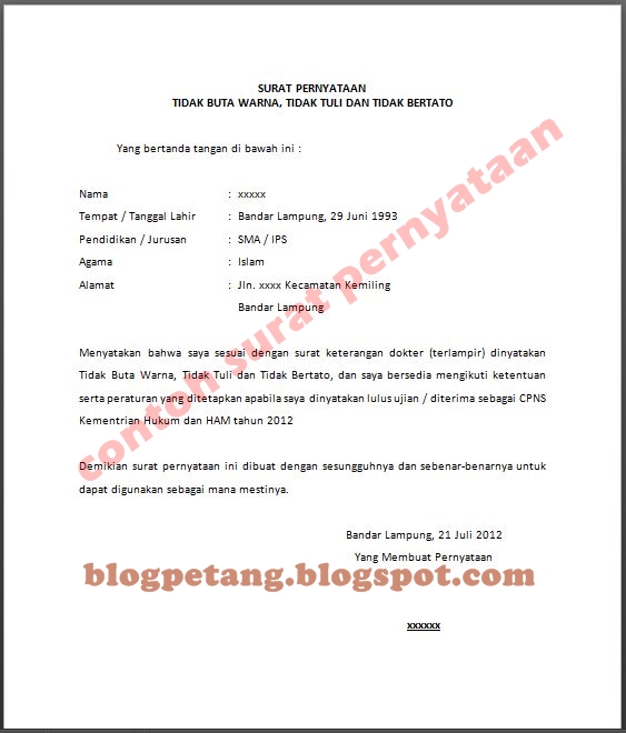 Contoh Surat Pernyataan Terbaru 2017  Contoh Surat 