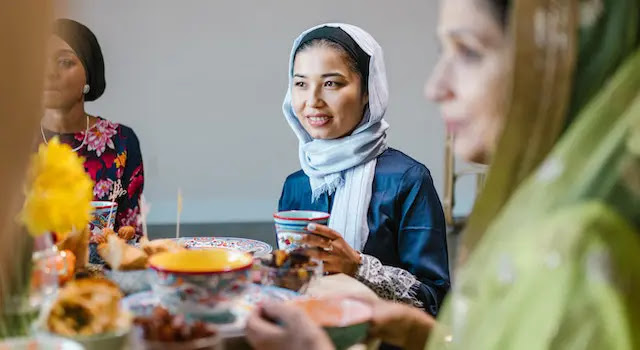 A family eats breakfast in Ramadan