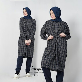  Hana tunik Kotak navy